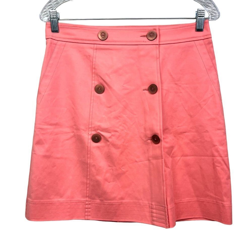 Trina Turk Womens Wrap Skirt A Line Double Button Slash Side Pockets Coral Sz 4*